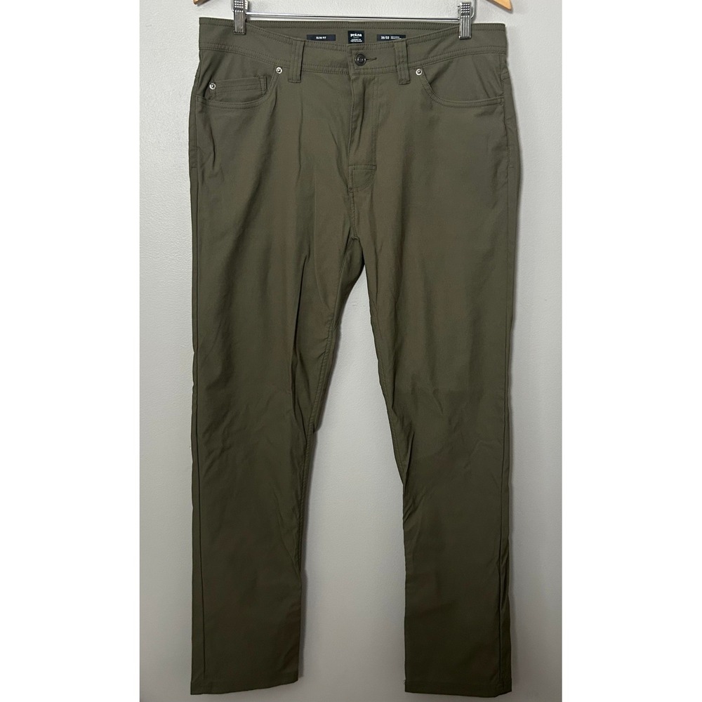 Prana Zion Pants Mens 35x32 Olive Green Slim Fit Nylon Stretch Outdoor Hiking
